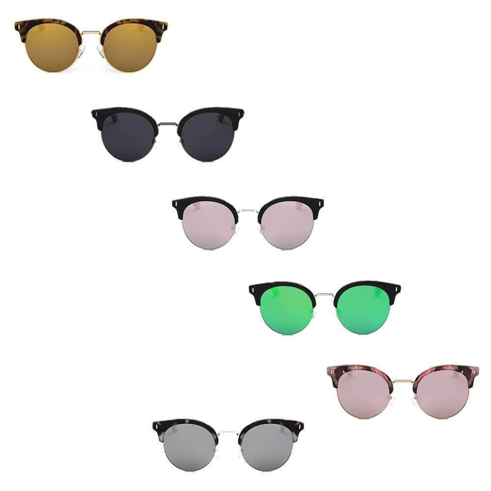 Women Half Frame Round Cat Eye Polarized Sunglasses - WetDestin